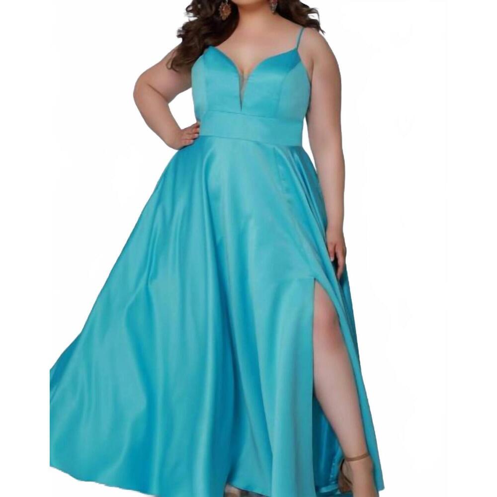 NEW TEASE PROM sleeveless satin gown in sky blue